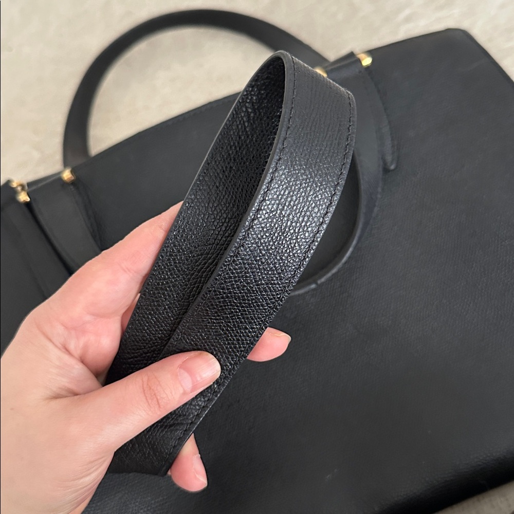Valextra Black Leather Tote Bag Made in Italy | Structured Minimal Designer Bag - Picture 6 of 14